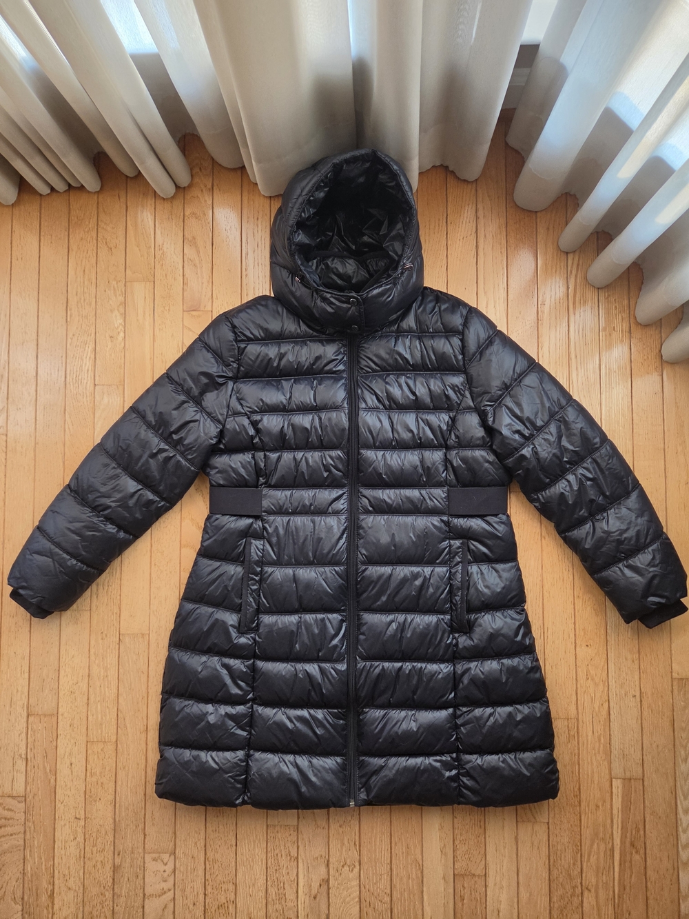 Calvin Klein Glossy Black Hooded Quilted Puffer Coat